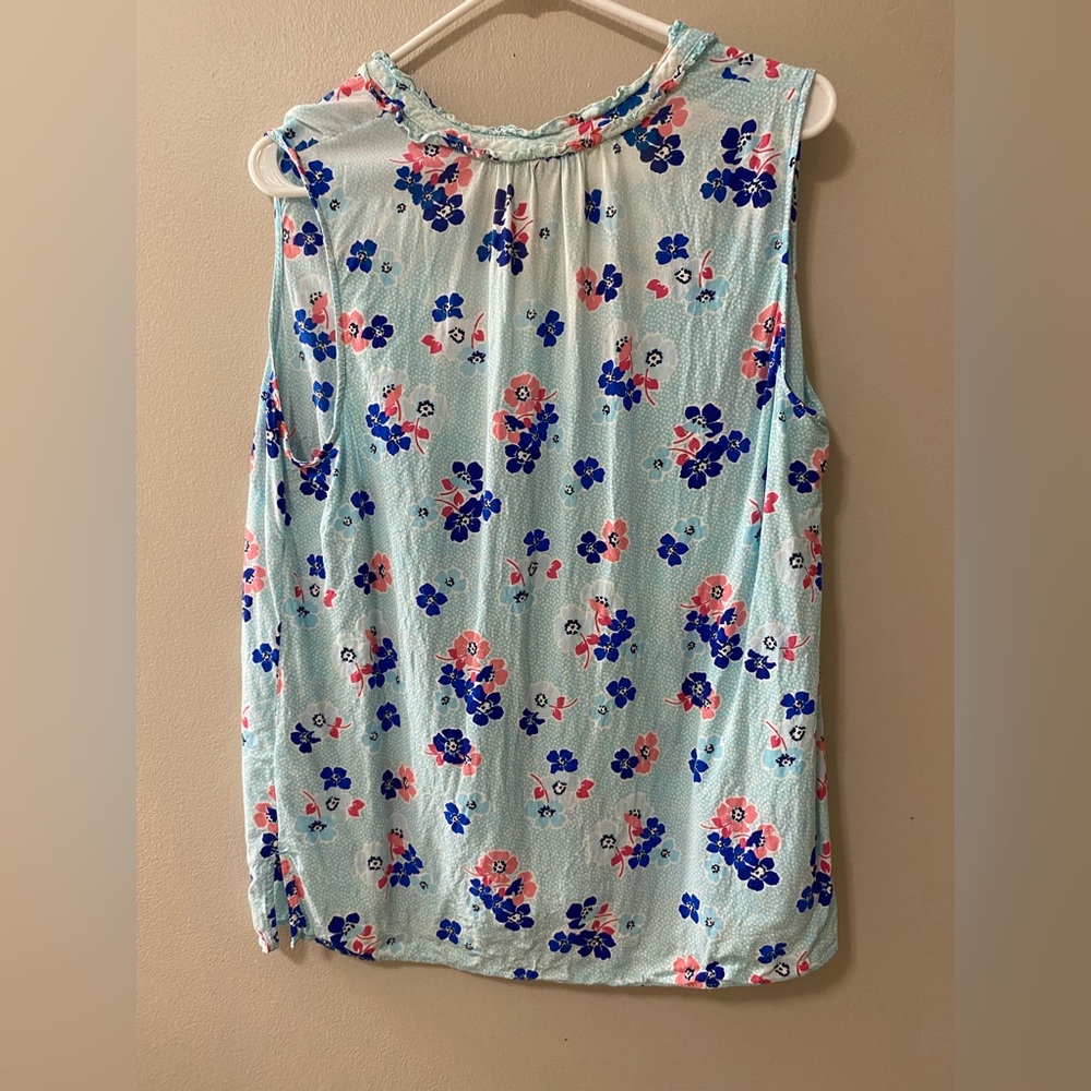 Talbots blouse womens 1x plus size ditsy floral blue popover top sleeveless - Picture 6 of 9